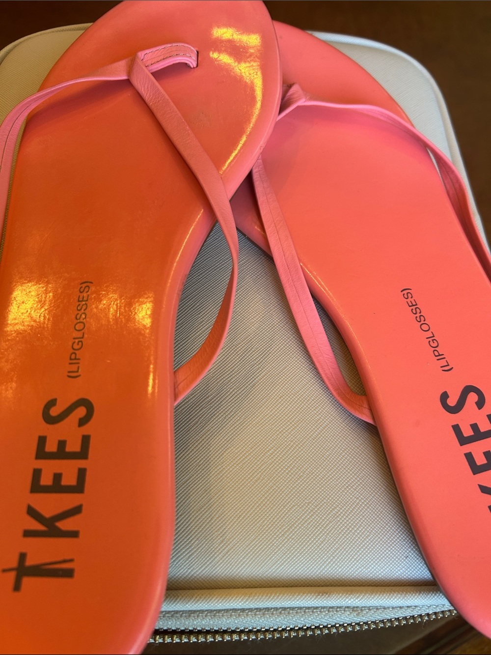 TKEES Coral Pink Glossy Thong Sandals